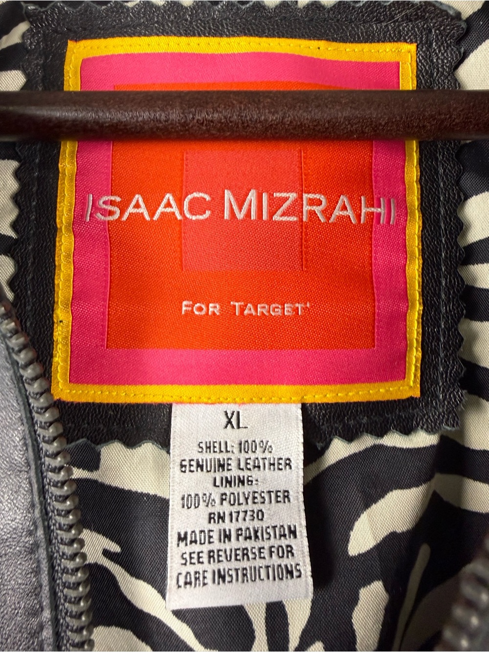 Isaac Mizrahi Genuine Leather Jacket | Zebra Lining | Zip Front | Black | XL - Picture 3 of 11
